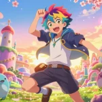 Immersive ai ecchi scene with colorful anime character in a whimsical setting, showcasing vibrant art style.