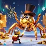 Engaging scene of jokaroom's vibrant casino world featuring a golden tarantula and beetle knight.