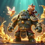 Experience thrilling jackpots with 888new's dynamic gaming scene featuring a golem, fairy, and hamster knight.