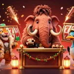 Experience high-stakes excitement with mbi8 as a woolly mammoth checks IDs at an exclusive casino entrance.