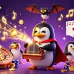 Play 888new's exciting casino games featuring a 3D phantom penguin and a spinning roulette wheel.
