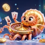 33win offers a vibrant 3D casino scene featuring a nautilus roulette wheel and glowing NFTs, highlighting crypto interactions.
