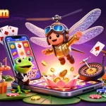 Experience thrilling gameplay at 98wincom with a vibrant 3D illustration showcasing casino elements.